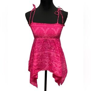 LEI M Pink Smocked Tie Strap Tank Y2K Coquette Coastal Top